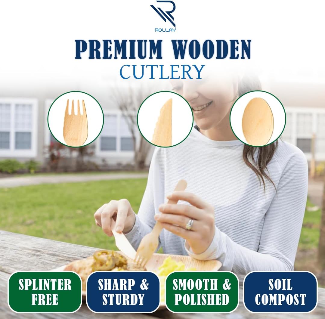 Rollay 360 PCS Disposable Wooden Cutlery Set