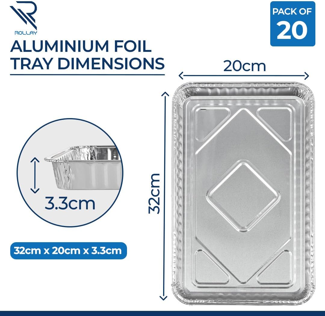 Rollay 20 Pack Large Aluminium Foil Trays (32x20x3.3 cm)