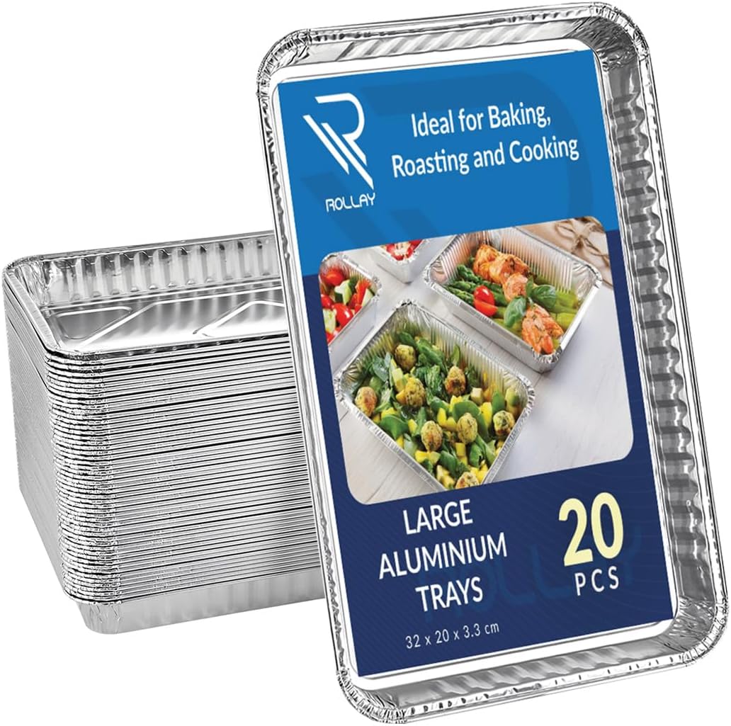 Rollay 20 Pack Large Aluminium Foil Trays (32x20x3.3 cm)