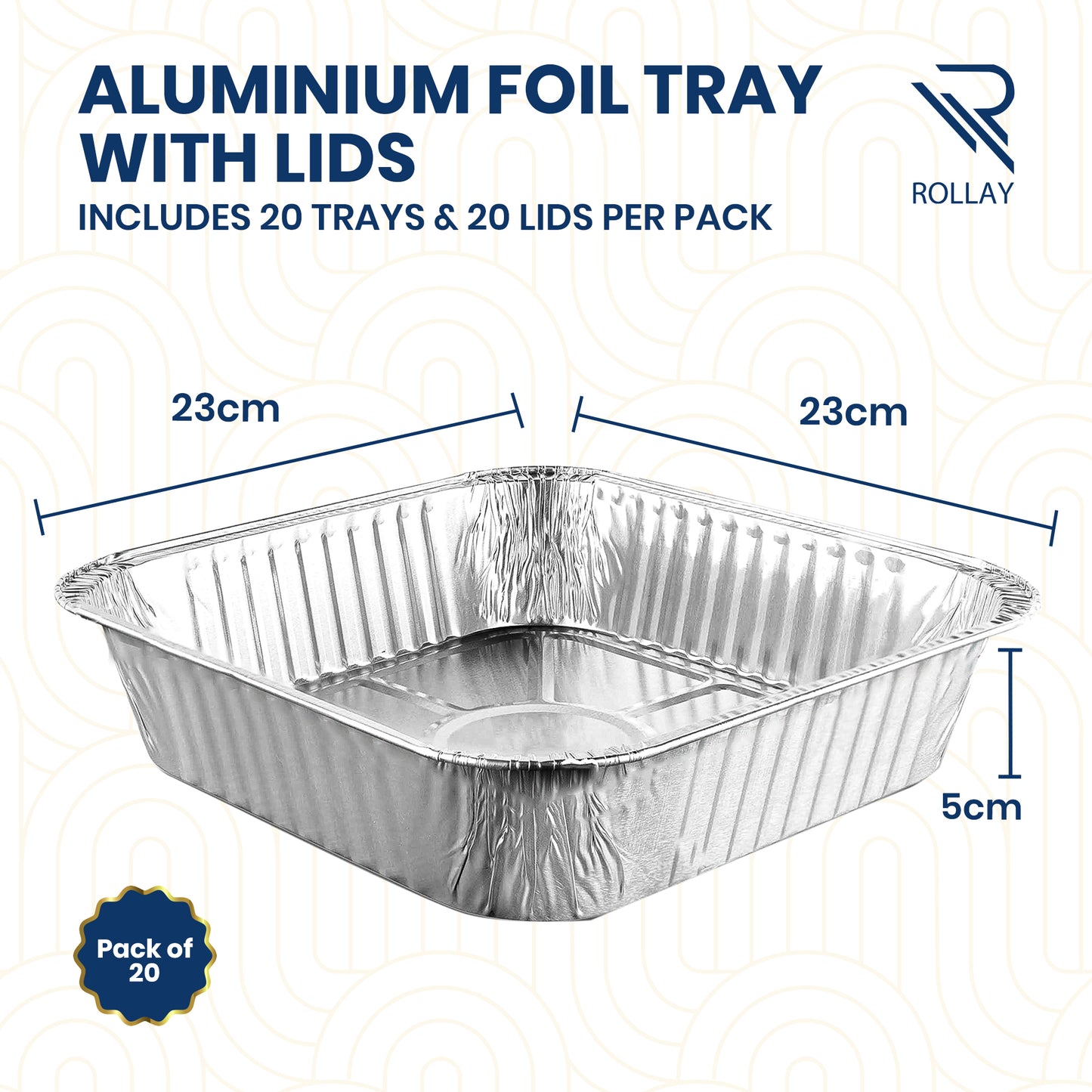 Rollay 20-Pack Aluminium Foil Trays with Paper Lids, 9x9 Inch Foil Food Containers with Lids
