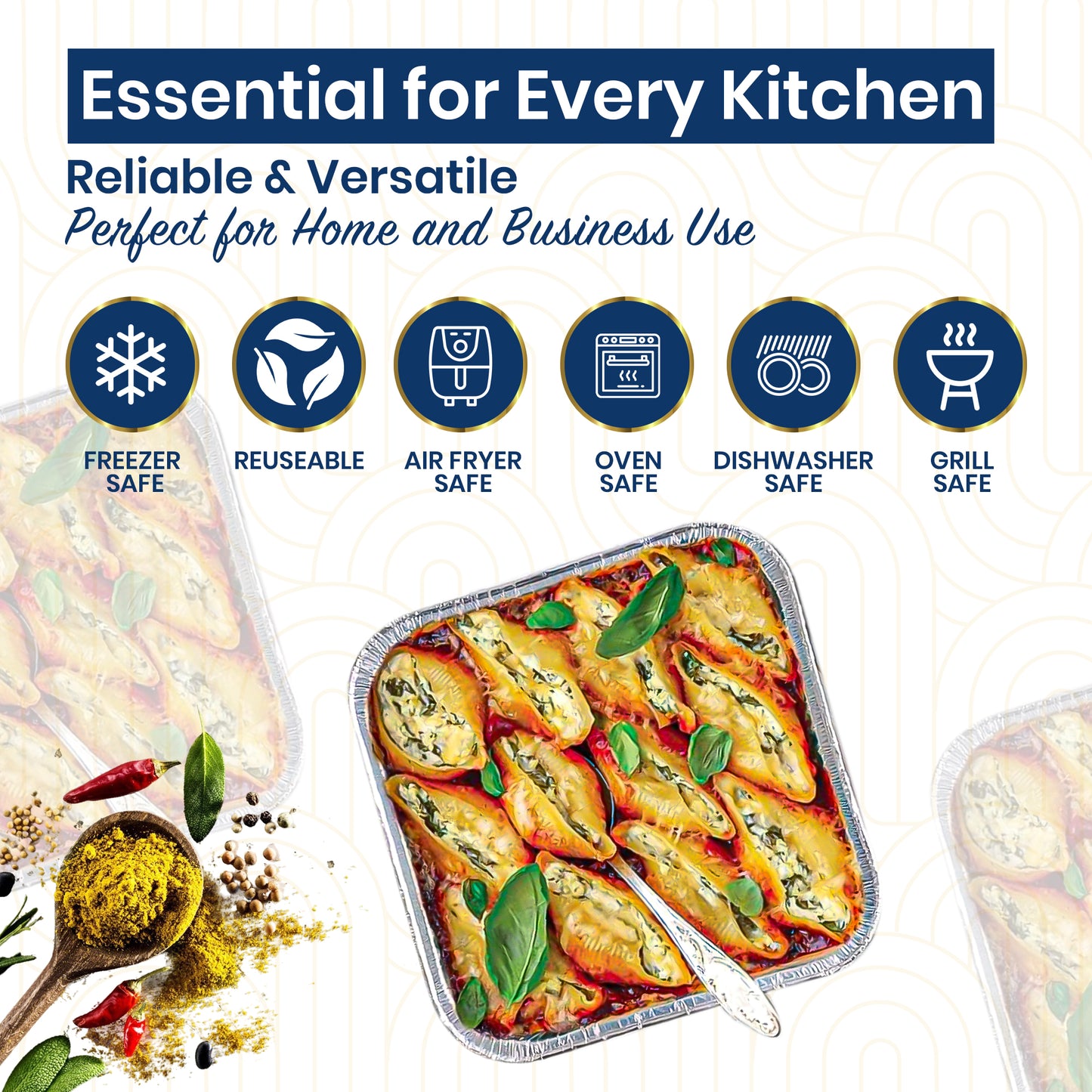 Rollay 20-Pack Aluminium Foil Trays with Paper Lids, 9x9 Inch Foil Food Containers with Lids