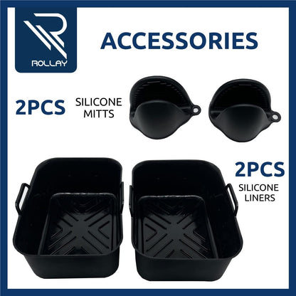 2PCS Large Silicone Air Fryer Liners with Silicone Mitts