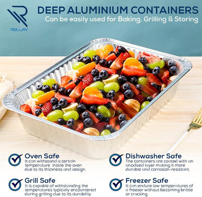 Rollay 10 Pack Large Aluminium Foil Trays Deep (32x26x7 cm) -(3500ml)