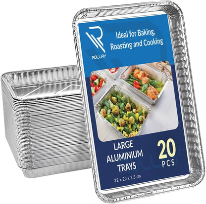 Rollay 20 Pack Large Aluminium Foil Trays (32x20x3.3 cm)