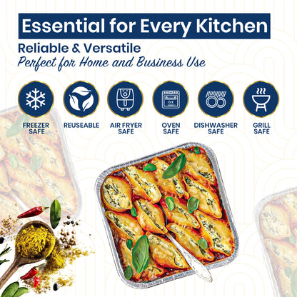 Rollay 20-Pack Aluminium Foil Trays with Paper Lids, 9x9 Inch Foil Food Containers with Lids